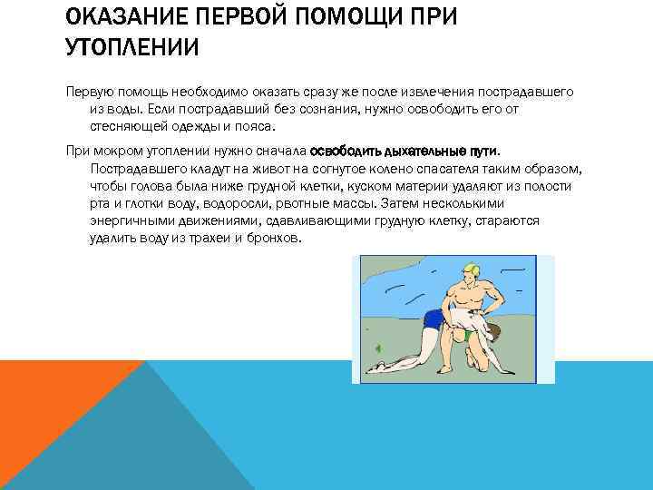 ОКАЗАНИЕ ПЕРВОЙ ПОМОЩИ ПРИ УТОПЛЕНИИ Первую помощь необходимо оказать сразу же после извлечения пострадавшего