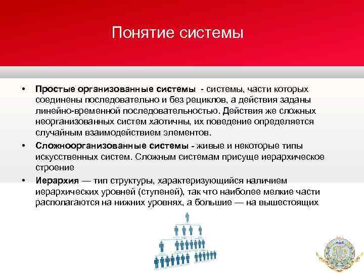 Понятие системы • • • Простые организованные системы, части которых соединены последовательно и без