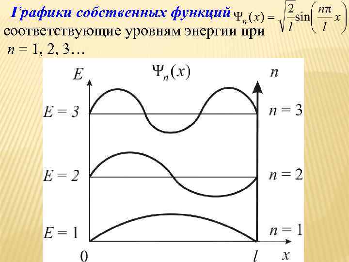 Графики собственных функций соответствующие уровням энергии при п = 1, 2, 3… 