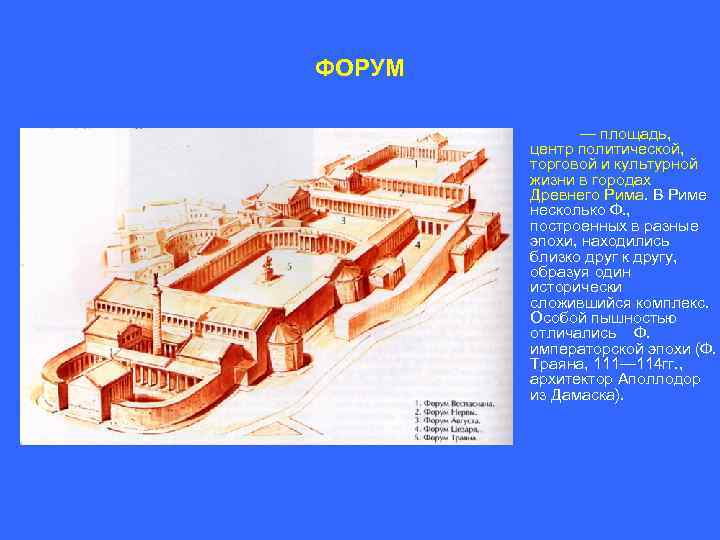 ФОРУМ — площадь, центр политической, торговой и культурной жизни в городах Древнего Рима. В