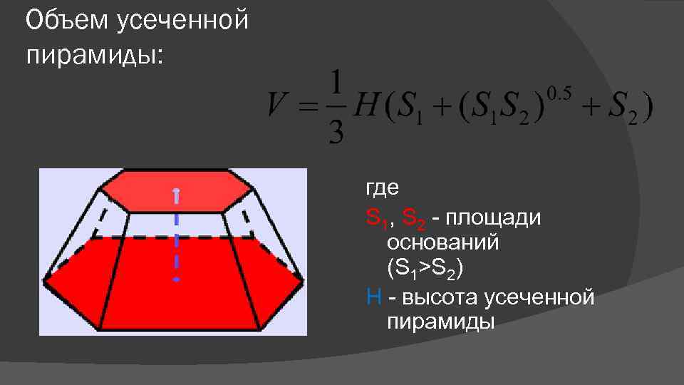 Объем усеченной пирамиды формула