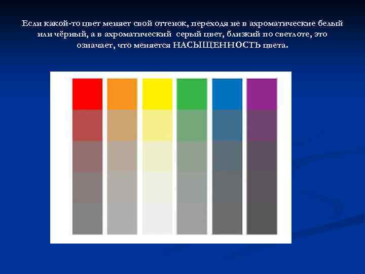 Если какой-то цвет меняет свой оттенок, переходя не в ахроматические белый или чёрный, а