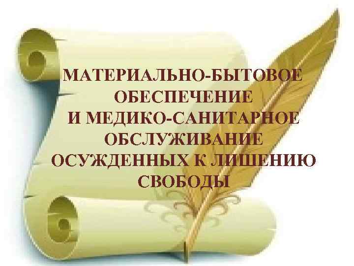 МАТЕРИАЛЬНО-БЫТОВОЕ ОБЕСПЕЧЕНИЕ И МЕДИКО-САНИТАРНОЕ ОБСЛУЖИВАНИЕ ОСУЖДЕННЫХ К ЛИШЕНИЮ СВОБОДЫ 1 