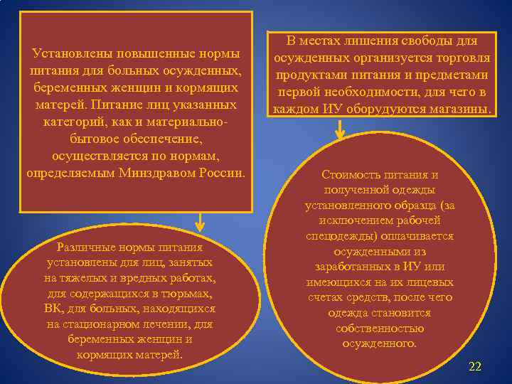 Установлены повышенные нормы питания для больных осужденных, беременных женщин и кормящих матерей. Питание лиц