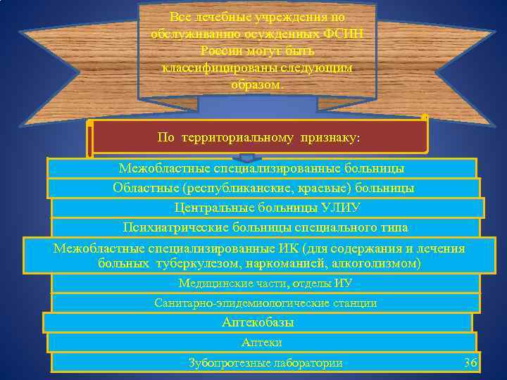 Все лечебные учреждения по обслуживанию осужденных ФСИН России могут быть классифицированы следующим образом. По