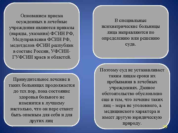 Основанием приема осужденных в лечебные учреждения являются приказы (наряды, указания) ФСИН РФ, Медуправления ФСИН