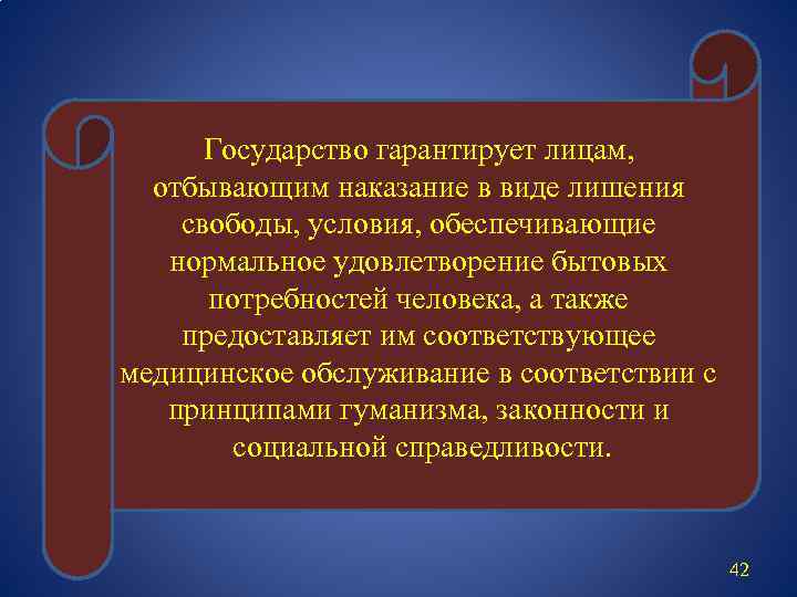 Государство гарантирует лицам, отбывающим наказание в виде лишения свободы, условия, обеспечивающие нормальное удовлетворение бытовых