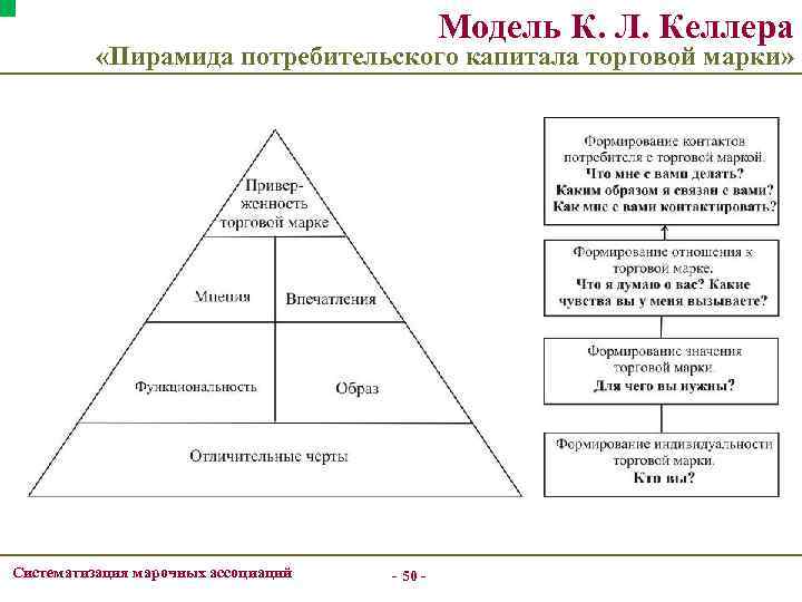 Модель К. Л. Келлера «Пирамида потребительского капитала торговой марки» Систематизация марочных ассоциаций - 50
