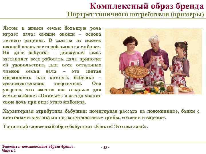 Комплексный образ бренда Портрет типичного потребителя (примеры) Летом в жизни семьи большую роль играет