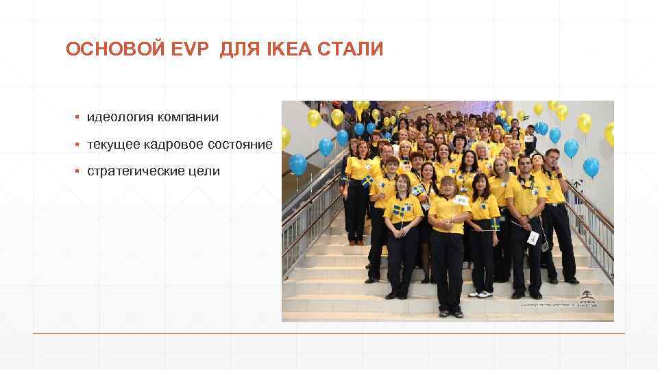 ОСНОВОЙ EVP ДЛЯ IKEA СТАЛИ ▪ идеология компании ▪ текущее кадровое состояние ▪ стратегические