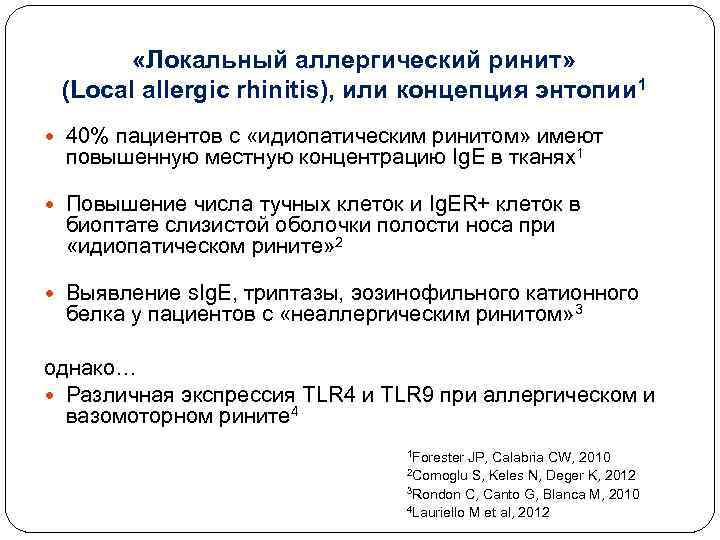  «Локальный аллергический ринит» (Local allergic rhinitis), или концепция энтопии 1 40% пациентов с