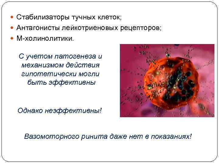  Стабилизаторы тучных клеток; Антагонисты лейкотриеновых рецепторов; М-холинолитики. С учетом патогенеза и механизмом действия