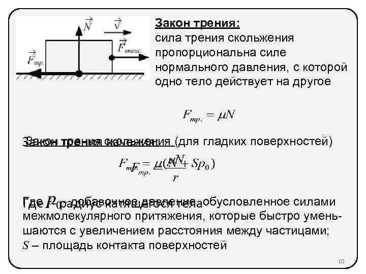 Зависимость силы трения от нормального давления. Закон сухого трения скольжения. Закон трения скольжения формула. Закон силы трения. Сила трения скольжения.