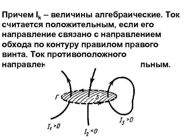 Причем Ik – величины алгебраические. Ток считается положительным, если его направление связано с направлением