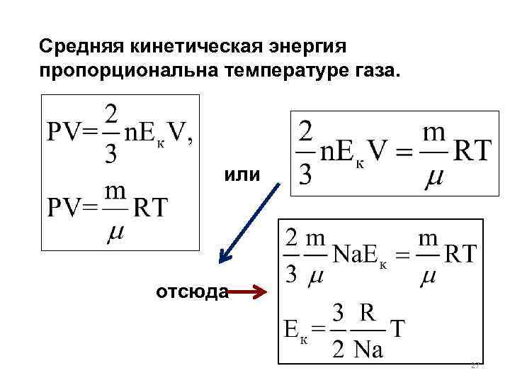 Средняя кинетическая энергия газа формула.