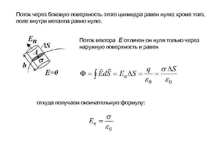 Поток через боковую поверхность этого цилиндра равен нулю; кроме того, поле внутри металла равно