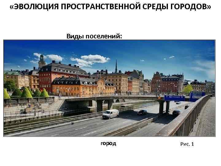  «ЭВОЛЮЦИЯ ПРОСТРАНСТВЕННОЙ СРЕДЫ ГОРОДОВ» Виды поселений: город Рис. 1 