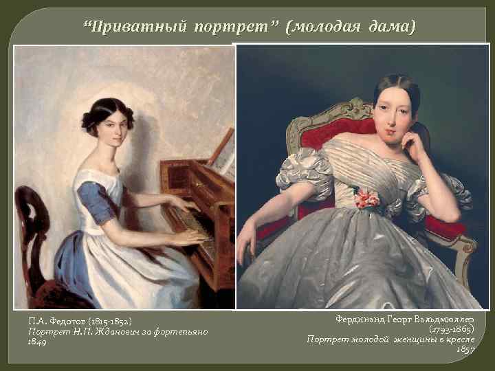 “Приватный портрет” (молодая дама) П. А. Федотов (1815 -1852) Портрет Н. П. Жданович за