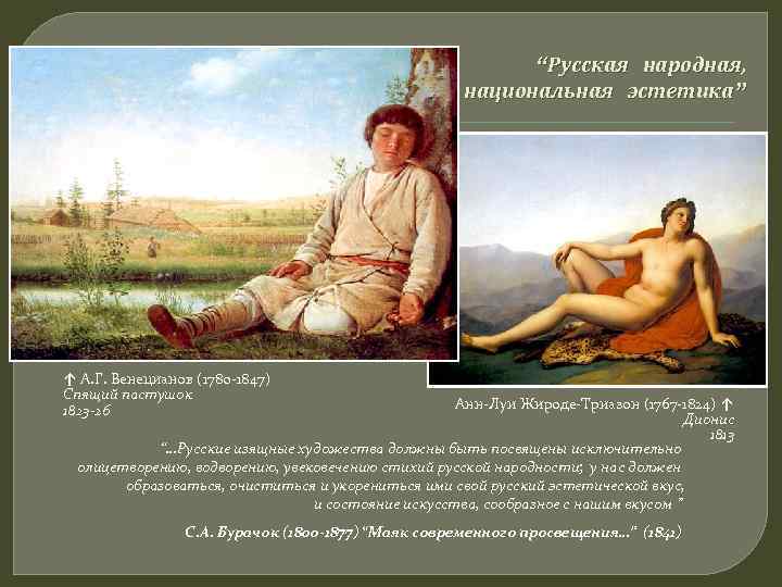 “Русская народная, национальная эстетика” ↑ А. Г. Венецианов (1780 -1847) Спящий пастушок 1823 -26