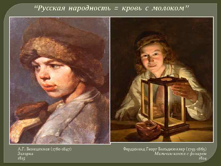 “Русская народность = кровь с молоком” А. Г. Венецианов (1780 -1847) Захарка 1825 Фердинанд