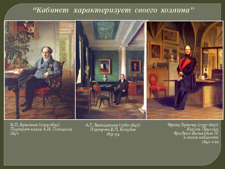 “Кабинет характеризует своего хозяина” К. П. Брюллов (1799 -1852) Портрет князя А. Н. Голицына