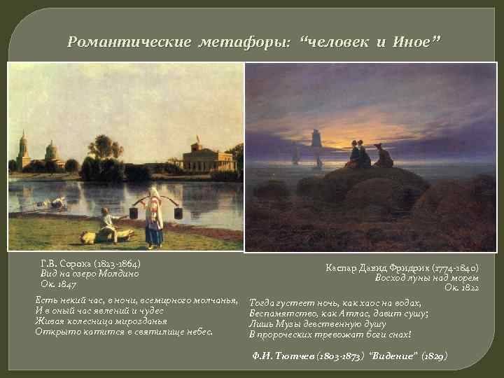 Романтические метафоры: “человек и Иное” Г. В. Сорока (1823 -1864) Вид на озеро Молдино