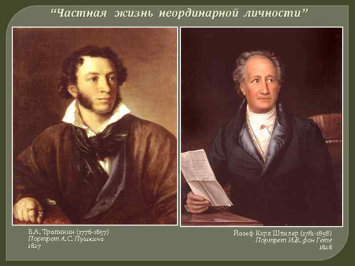 “Частная жизнь неординарной личности” В. А. Тропинин (1776 -1857) Портрет А. С. Пушкина 1827