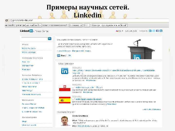 Примеры научных сетей. Linkedin 