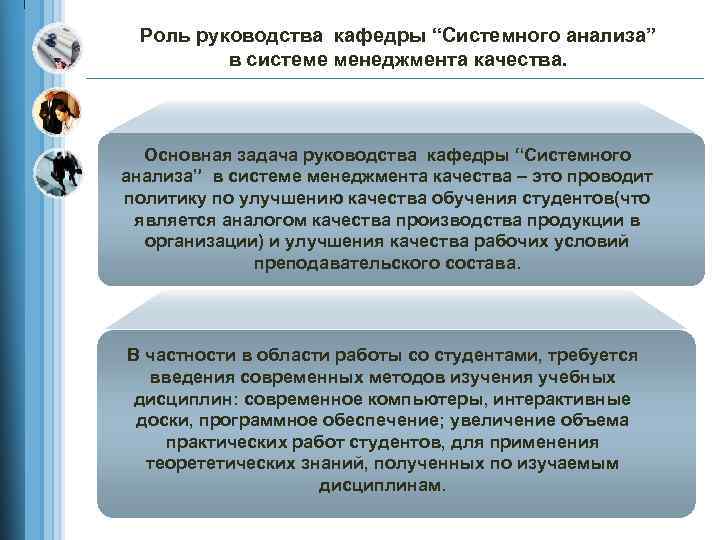 Роль руководства кафедры “Системного анализа” в системе менеджмента качества. Основная задача руководства кафедры “Системного