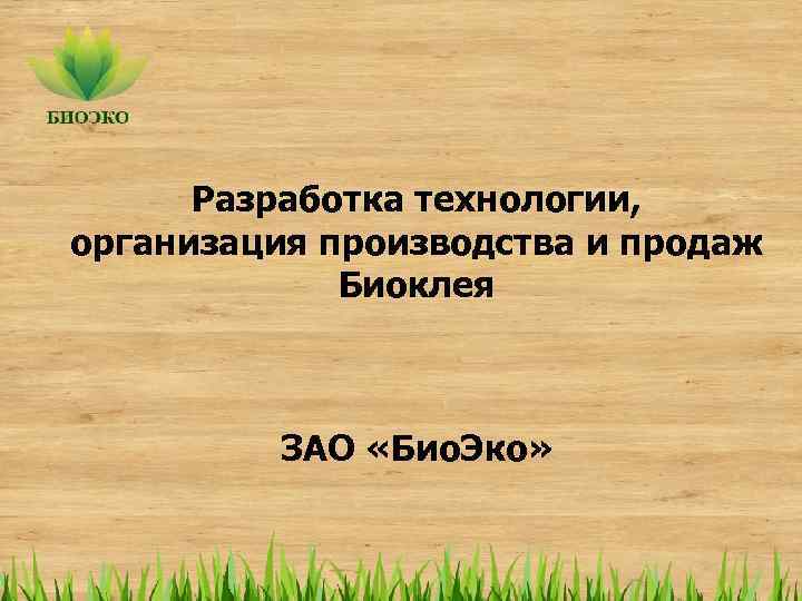 Разработка технологии, организация производства и продаж Биоклея ЗАО «Био. Эко» 