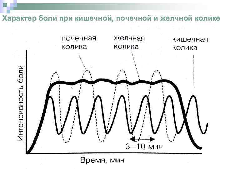 Характер боли при кишечной, почечной и желчной колике 