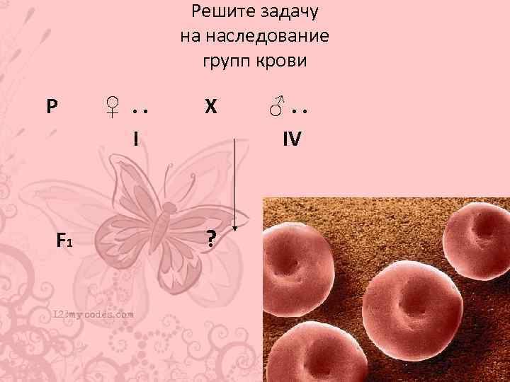 Решите задачу на наследование групп крови Р F 1 ♀. . I Х ?