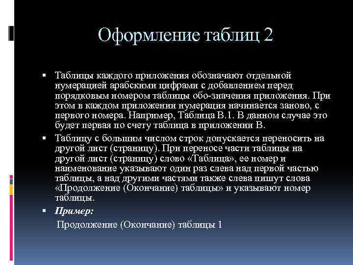 Оформление таблиц 2 Таблицы каждого приложения обозначают отдельной нумерацией арабскими цифрами с добавлением перед