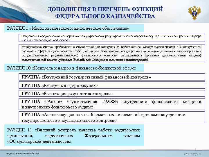 ДОПОЛНЕНИЯ В ПЕРЕЧЕНЬ ФУНКЦИЙ ФЕДЕРАЛЬНОГО КАЗНАЧЕЙСТВА РАЗДЕЛ 1 «Методологическое и методическое обеспечение» Подготовка предложений