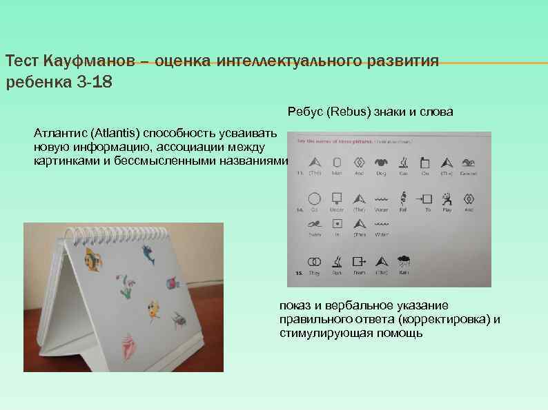 Тест Кауфманов – оценка интеллектуального развития ребенка 3 -18 Ребус (Rebus) знаки и слова