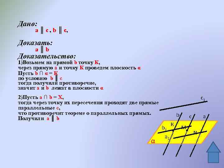 Дано 1 2 180 доказать a c. Аксиомы стереометрии параллельность. Теорема о параллельных прямых стереометрия Лемма. Какими свойствами обладает бинарное отношение параллельность прямых.