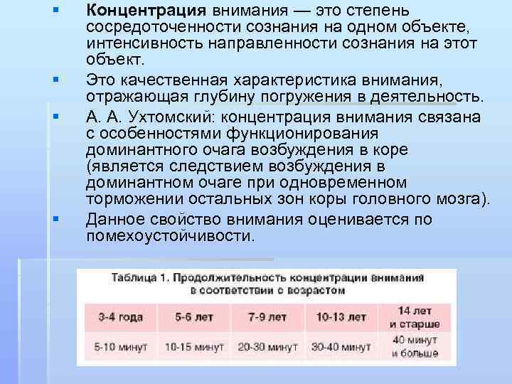 § § Концентрация внимания — это степень сосредоточенности сознания на одном объекте, интенсивность направленности