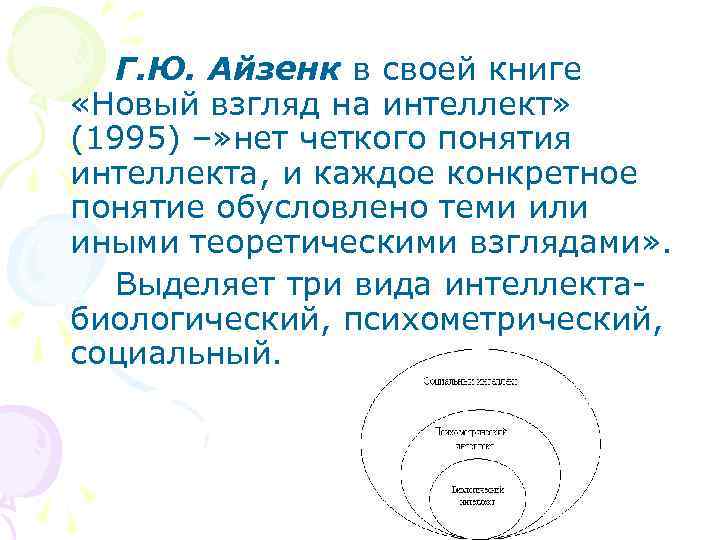 Г. Ю. Айзенк в своей книге «Новый взгляд на интеллект» (1995) –» нет четкого