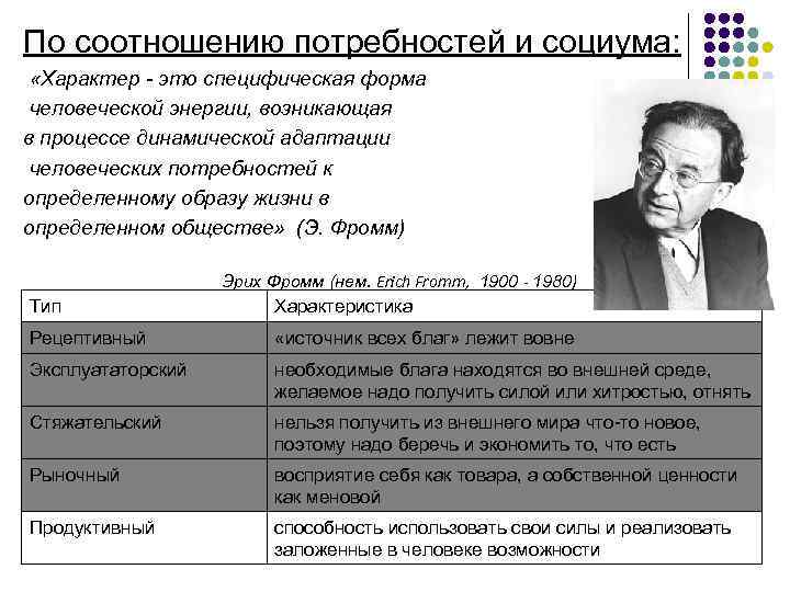 По соотношению потребностей и социума: «Характер - это специфическая форма человеческой энергии, возникающая в
