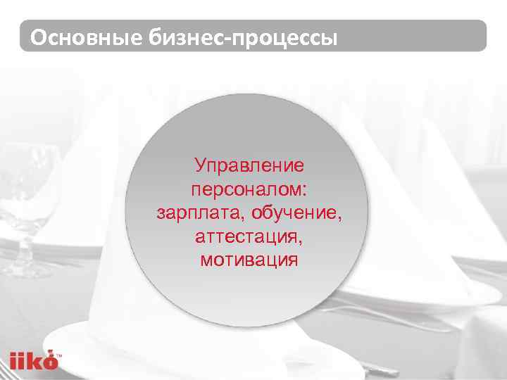 Основные бизнес-процессы Управление персоналом: зарплата, обучение, аттестация, мотивация 