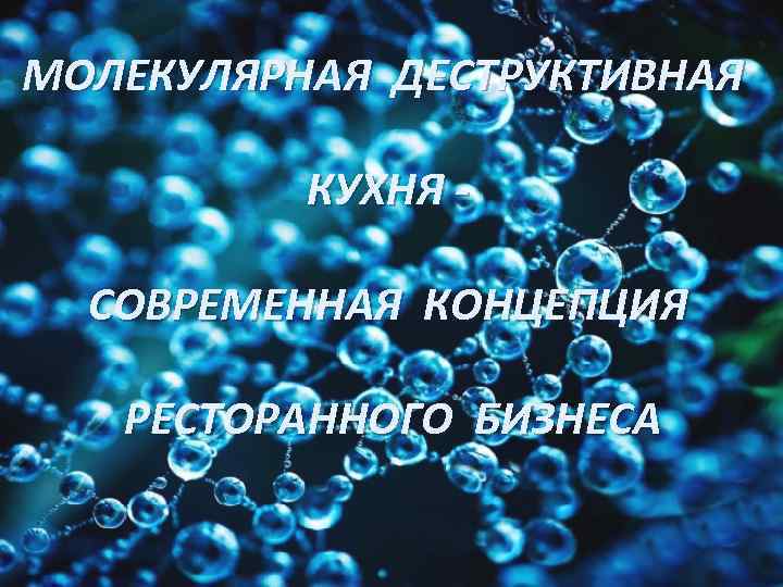 МОЛЕКУЛЯРНАЯ ДЕСТРУКТИВНАЯ КУХНЯ СОВРЕМЕННАЯ КОНЦЕПЦИЯ РЕСТОРАННОГО БИЗНЕСА 