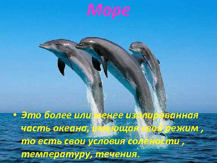 Море • Это более или менее изолированная часть океана, имеющая свой режим , то