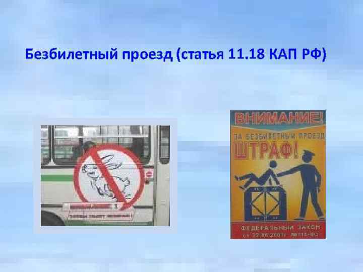  Безбилетный проезд (статья 11. 18 КАП РФ) 