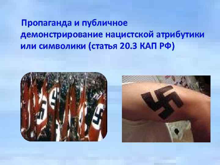  Пропаганда и публичное демонстрирование нацистской атрибутики или символики (статья 20. 3 КАП РФ)