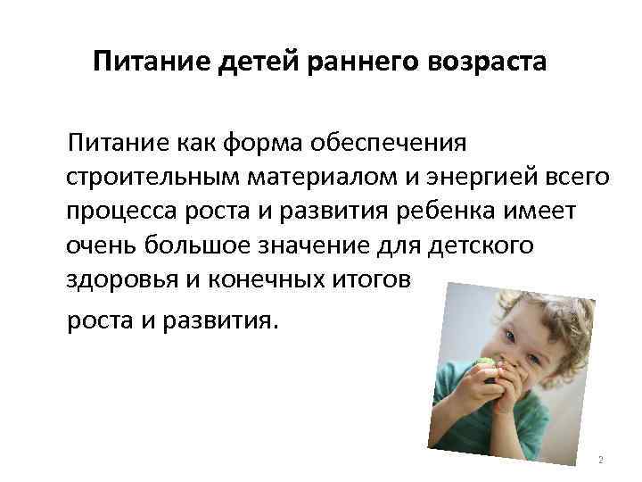 Питание детей раннего возраста Питание как форма обеспечения строительным материалом и энергией всего процесса