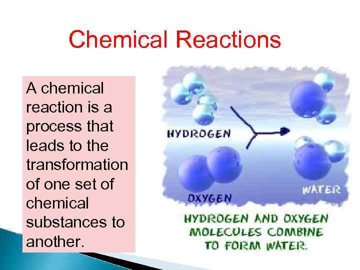 Chemical Reactions A chemical reaction is a process that leads to the transformation of