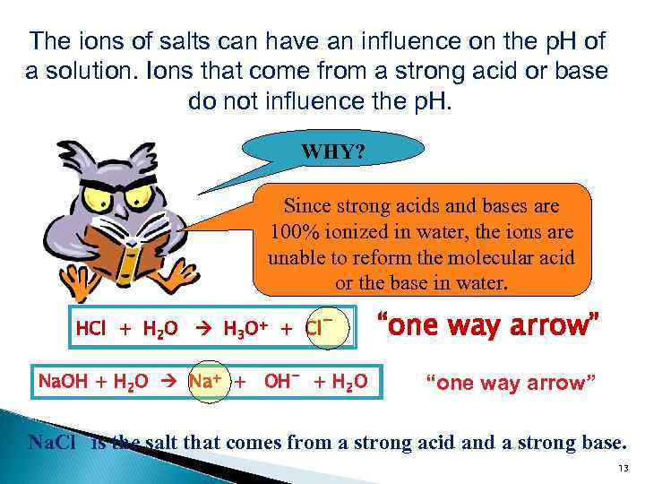 The ions of salts can have an influence on the p. H of a