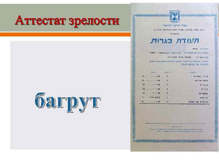 Аттестат зрелости багрут 