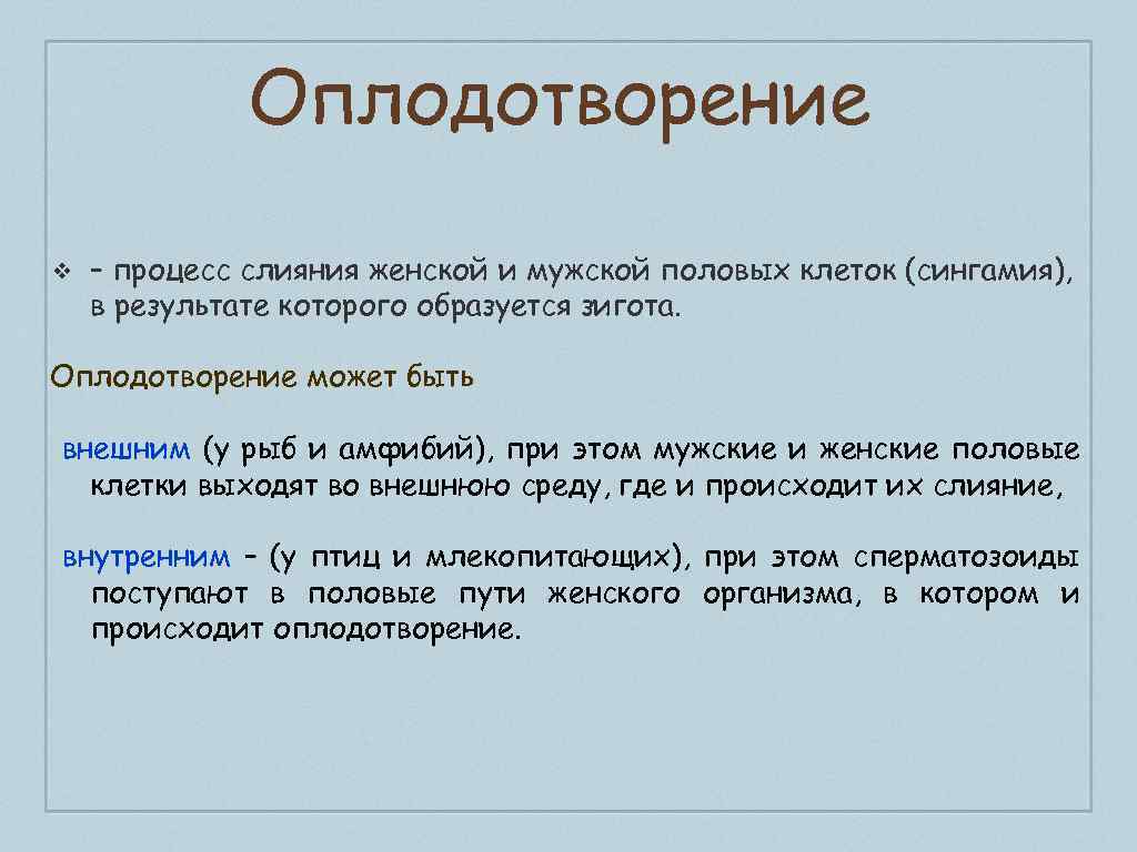 Процесс слияния мужской и женской половых клеток