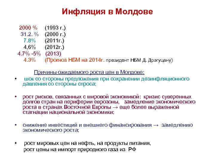 Инфляция в Молдове 2000 % (1993 г. ) 31. 2. % (2000 г. )